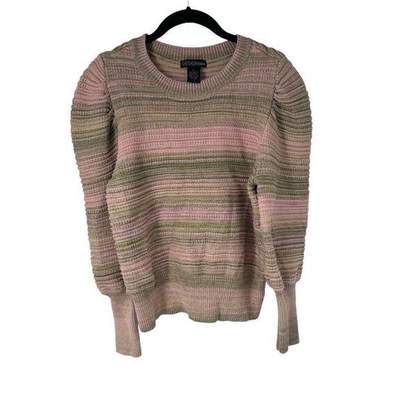 Design 365 Pink Green Tight Knit Puff Sleeve Sweater XL Women’s - Picture 1 of 6